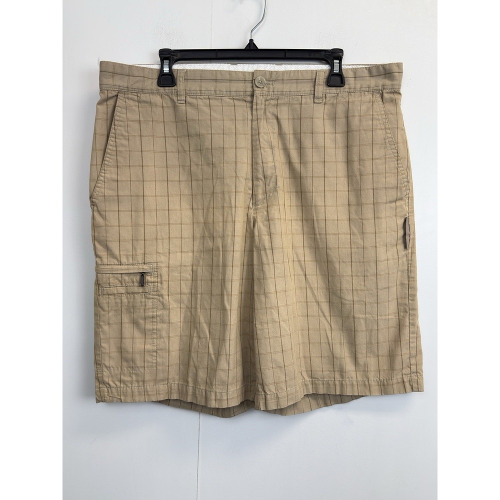Greg Norman for Tasso Elba Shorts‎ Mens 36 Beige Plaid Chino Pockets 10" Inseam